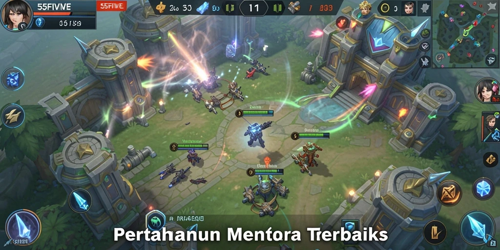 Tampilan gameplay seru di 55FIVE Tower Defense.