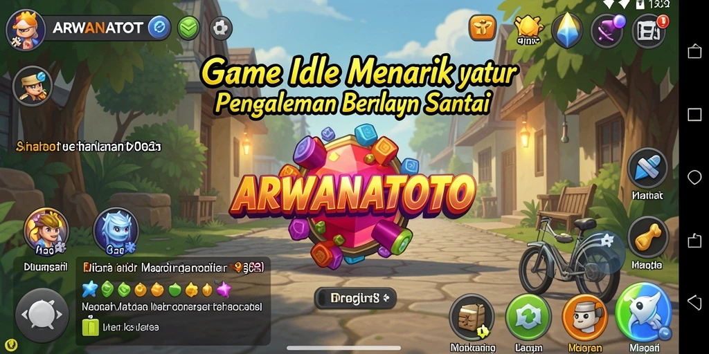 Screenshot gameplay ARWANATOTO yang menunjukkan kemajuan dalam permainan Idle.