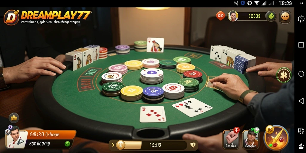 Screenshot utama DREAMPLAY77 menampilkan pemain yang bersaing dalam permainan Gaple.