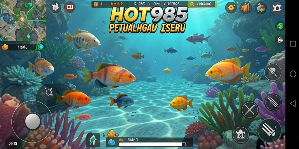 Screenshot HOT985 menampilkan aksi menembak ikan yang seru.