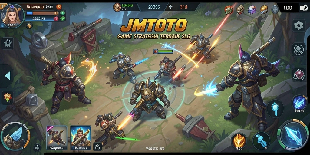 Screenshot gameplay JMTOTO yang menunjukkan pertempuran antar kerajaan.