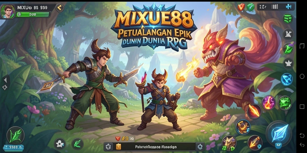 Gameplay MIXUE88 menampilkan pertarungan epik dalam dunia RPG.